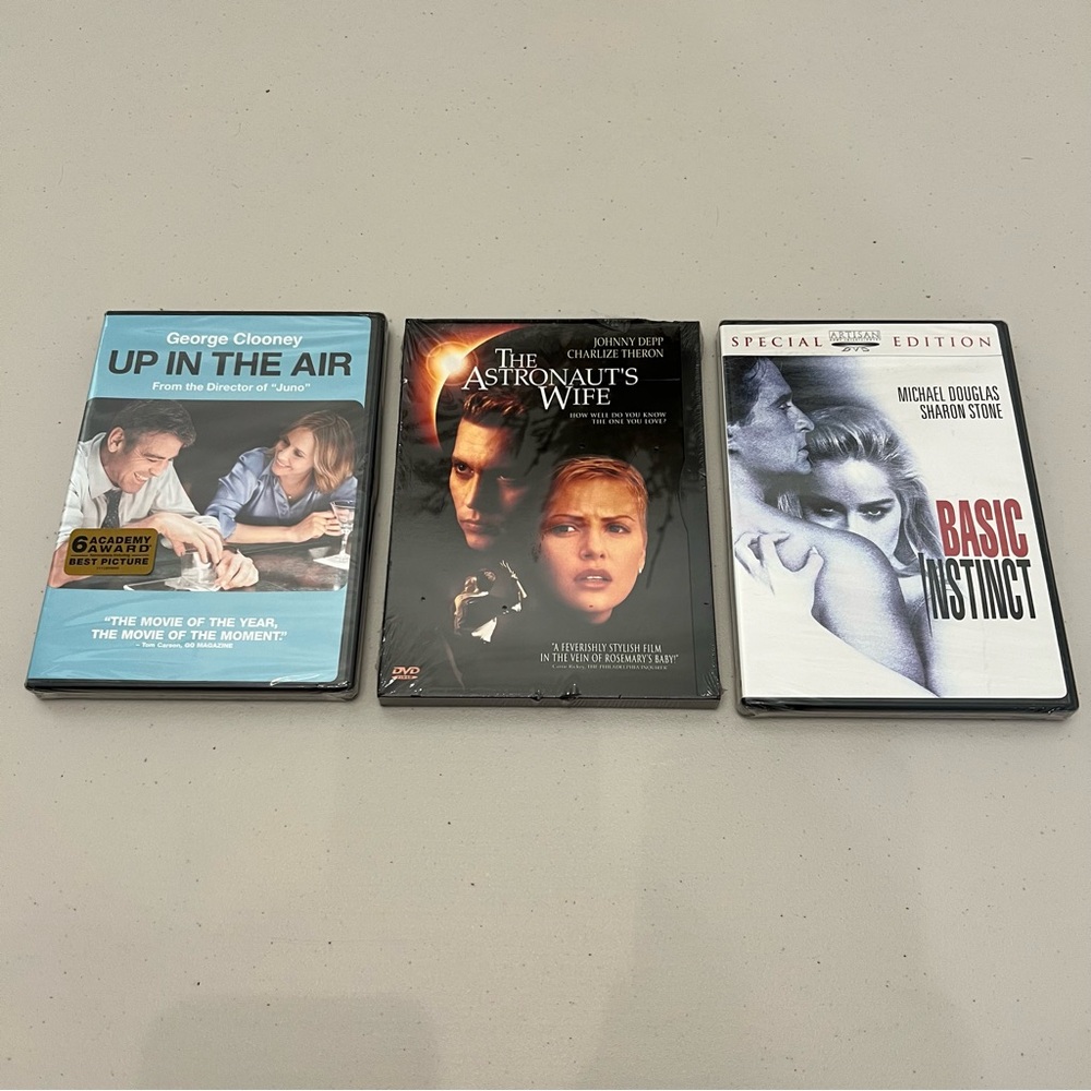 NEW! Up in the Air, The Astronaut's Wife, Basic Instinct Movies DVD Bundle